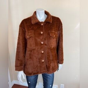 Cotton Emporium Rich Caramel Brown faux-fur Shacket. Large